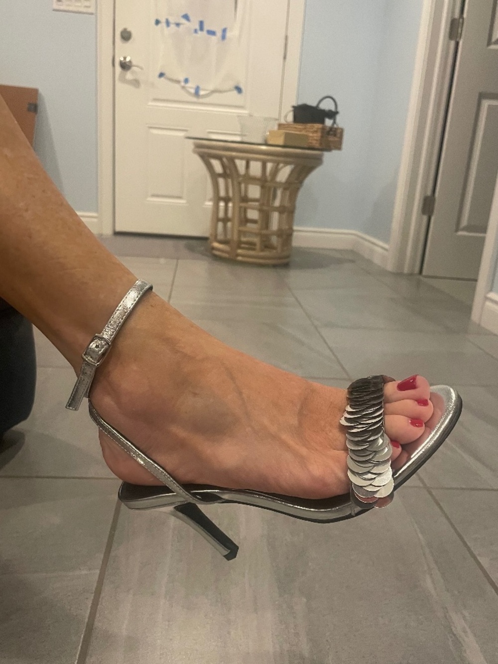 NNB KOKO PALENKI Silver Leather Ankle Strap Heels